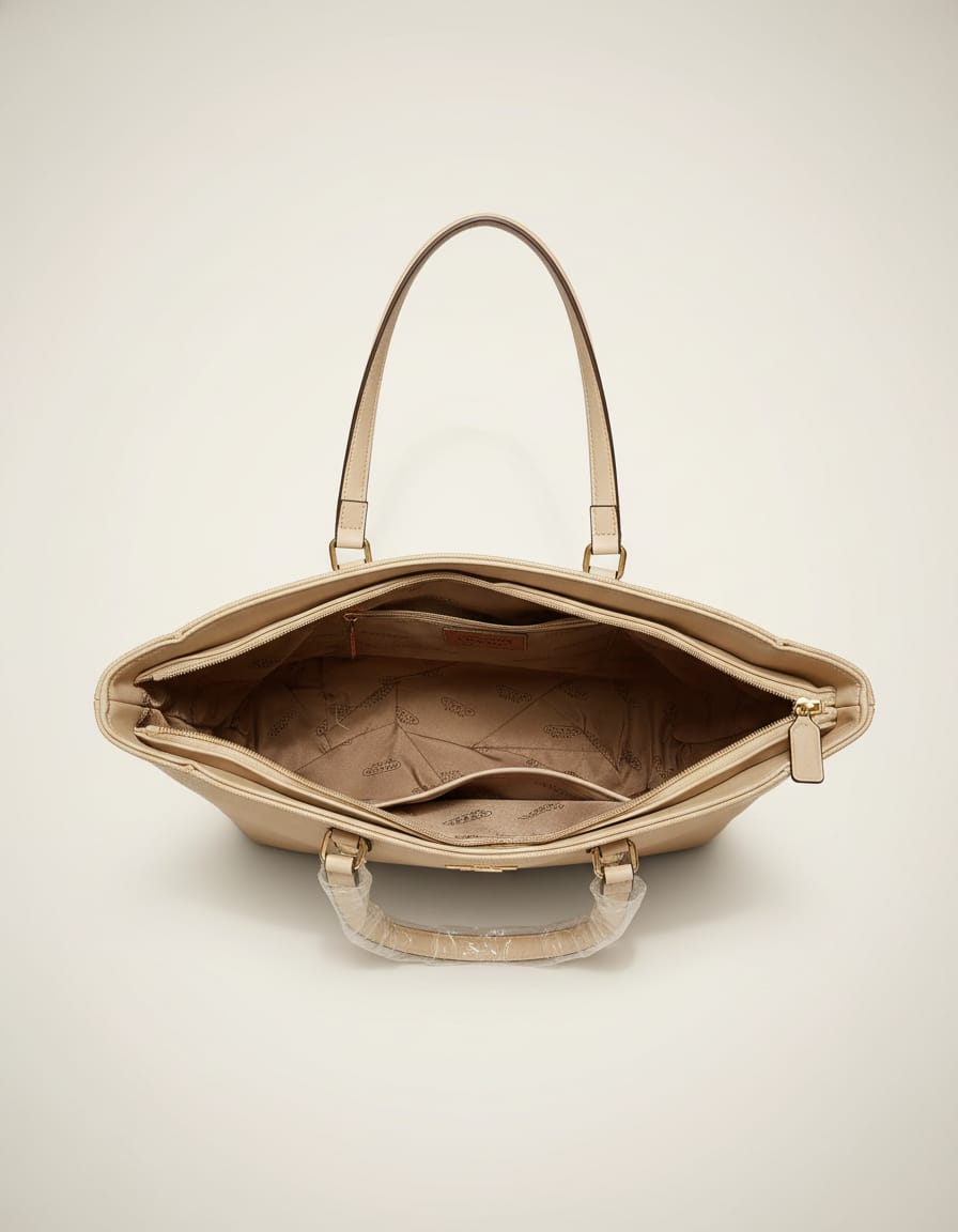 Premium Soft PU Laptop Tote Bag for Women | Stylish Camel Office & Travel Shoulder Bag | Main Compartment + Front & Back Zip Pockets | Elegant Work Tote