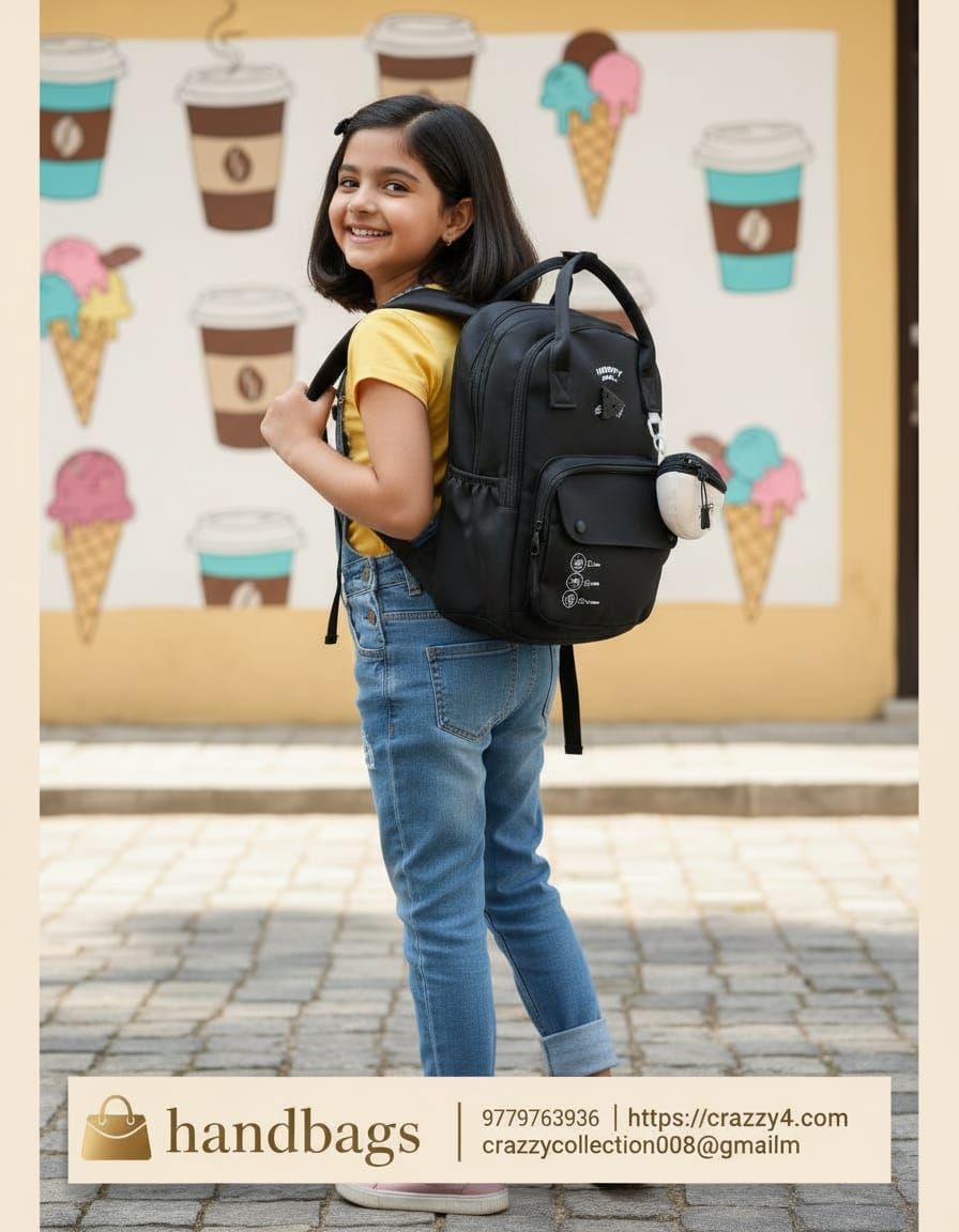 Premium Backpack for Girls | Stylish Black Daily Use & Baby Care Backpack | 3 Compartments + 2 Inside Pockets | Spacious Multi-Purpose Travel Backpack
