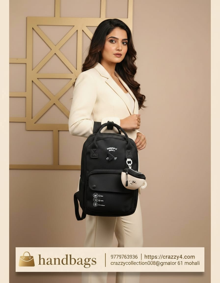 Premium Backpack for Girls | Stylish Black Daily Use & Baby Care Backpack | 3 Compartments + 2 Inside Pockets | Spacious Multi-Purpose Travel Backpack