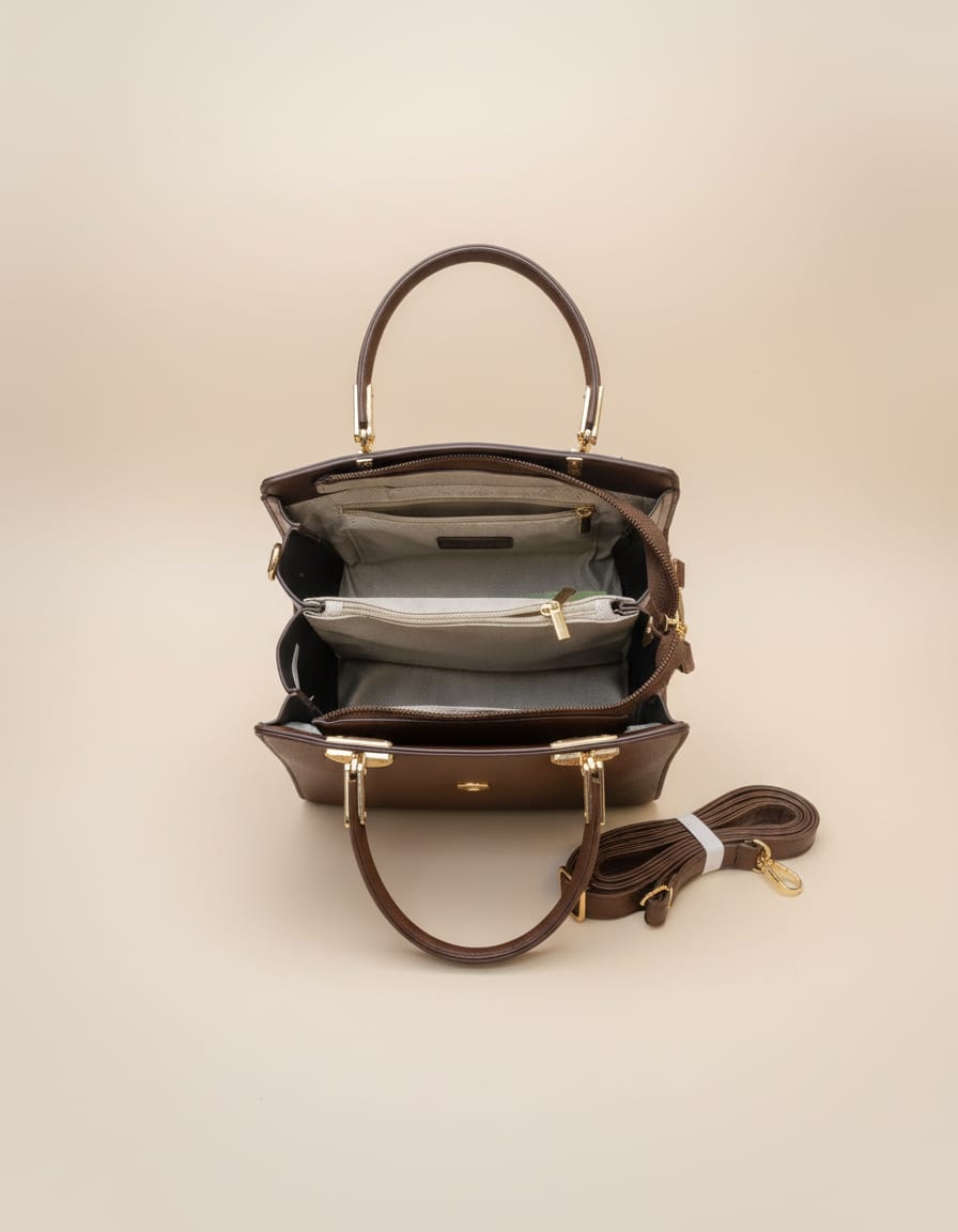 Premium Mini Handbag for Women | Stylish Semi-Formal Sling Bag with Long Strap | 3 Compartments + 2 Inside Pockets | Brown & Off-White Elegant Small Handbag