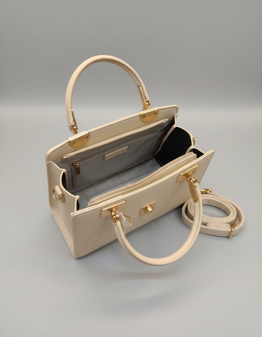 Premium Mini Handbag for Women | Stylish Semi-Formal Sling Bag with Long Strap | 3 Compartments + 2 Inside Pockets | Brown & Off-White Elegant Small Handbag