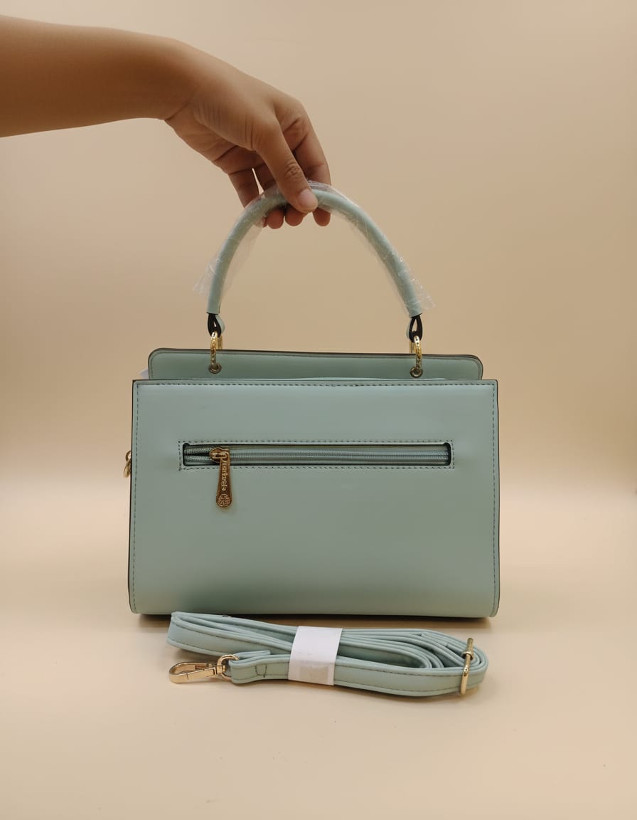 Premium Women Handbag | Stylish Fashion Sling Bag with Long Strap | 2 Compartments + 2 Inside Pockets | Coral Green Elegant Compact Handbag