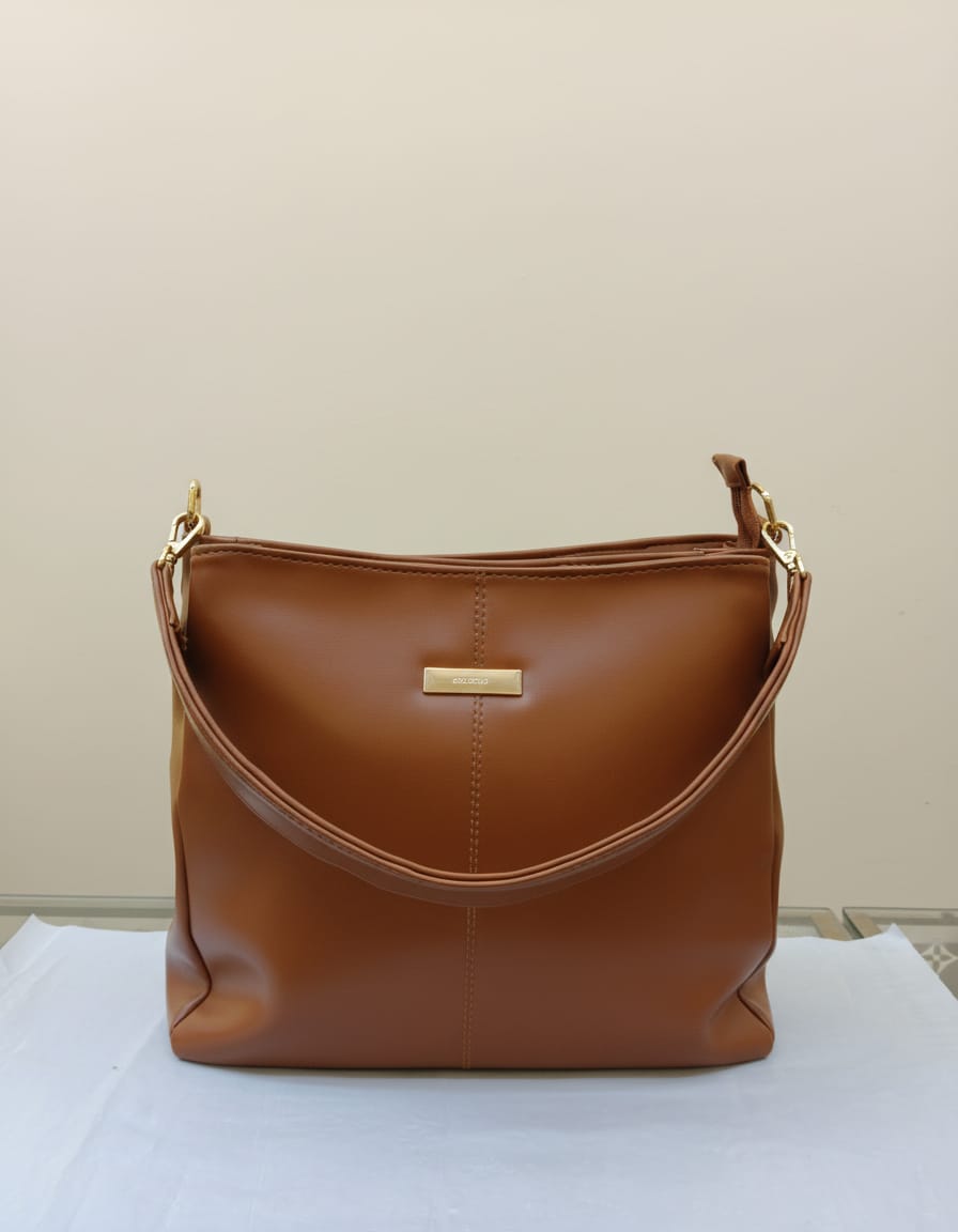 Premium PU Leather Shoulder Bag for Women | Stylish Brown Office & College Bag with Long Strap | 3 Compartments + 2 Inside Pockets | Spacious Daily Use Handbag
