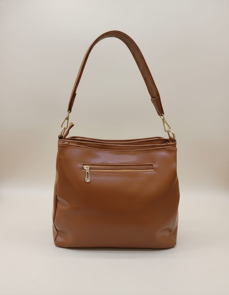Premium PU Leather Shoulder Bag for Women | Stylish Brown Office & College Bag with Long Strap | 3 Compartments + 2 Inside Pockets | Spacious Daily Use Handbag