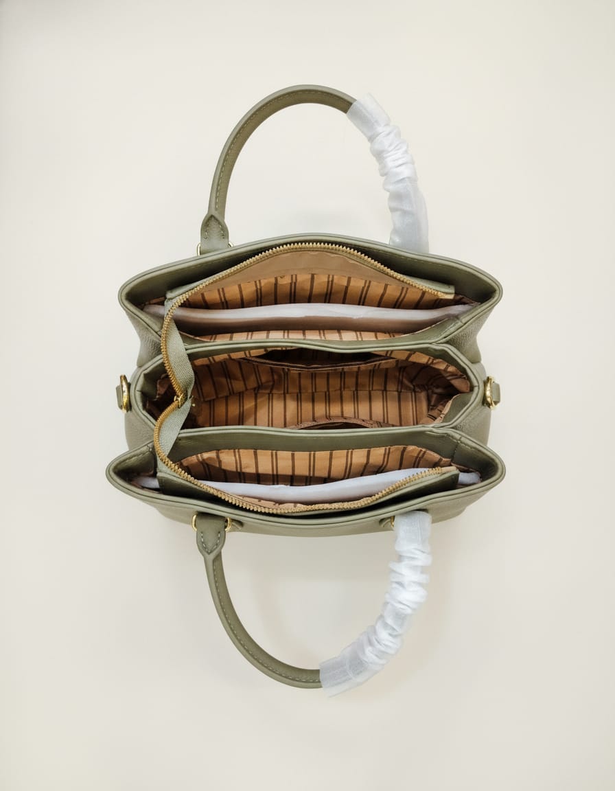Premium PU Leather Fancy Handbag for Women | Stylish Functional Sling Bag with Long Strap | 3 Compartments + 2 Inside Pockets | Brown, Green & White Elegant Party Handbag