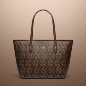 Coach Style Big Size Tote Bag for Women | Premium Office & Travel Tote | Spacious 1 Compartment + 2 Inside Pockets | Brown & Beige Elegant Daily Use Bag