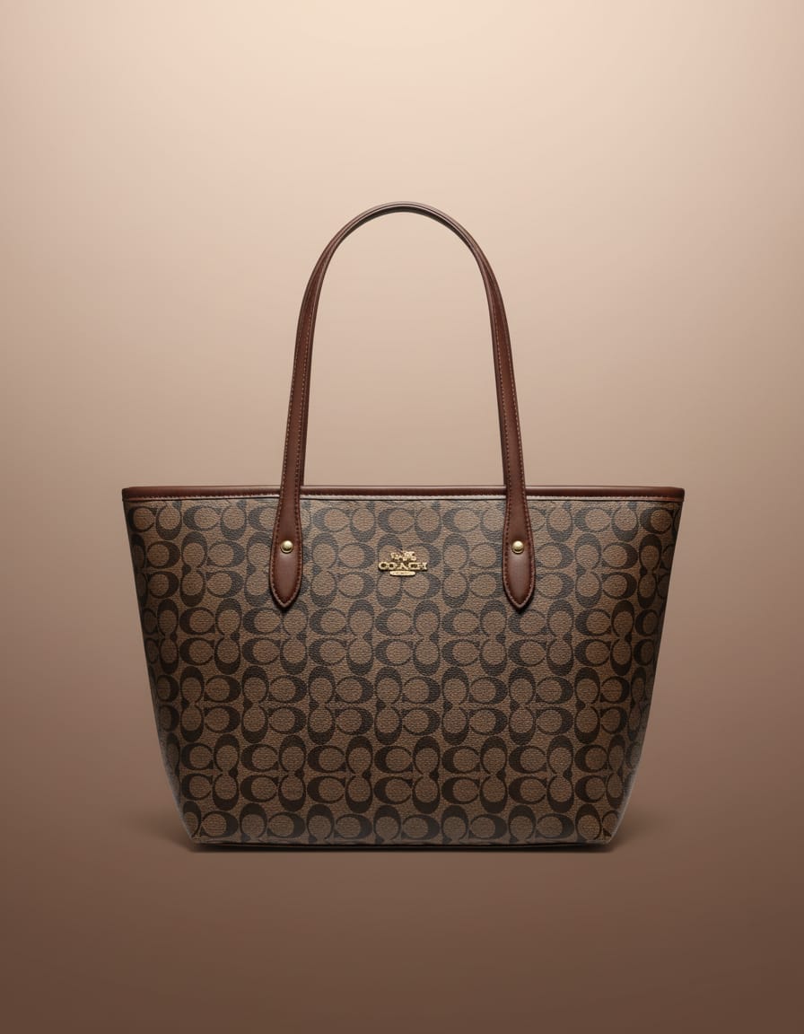 Coach Style Big Size Tote Bag for Women | Premium Office & Travel Tote | Spacious 1 Compartment + 2 Inside Pockets | Brown & Beige Elegant Daily Use Bag