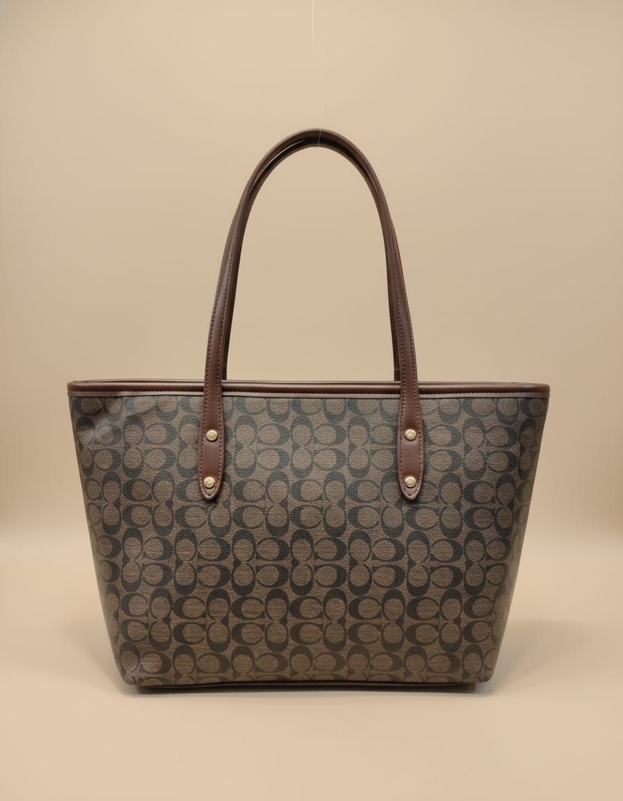 Coach Style Big Size Tote Bag for Women | Premium Office & Travel Tote | Spacious 1 Compartment + 2 Inside Pockets | Brown & Beige Elegant Daily Use Bag