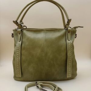 Import Brand Big Size Soft Leather Tote Bag for Women | Premium Office & Travel Tote | 2 Compartments + 2 Inside Pockets | Dull Green Elegant Shoulder Bag