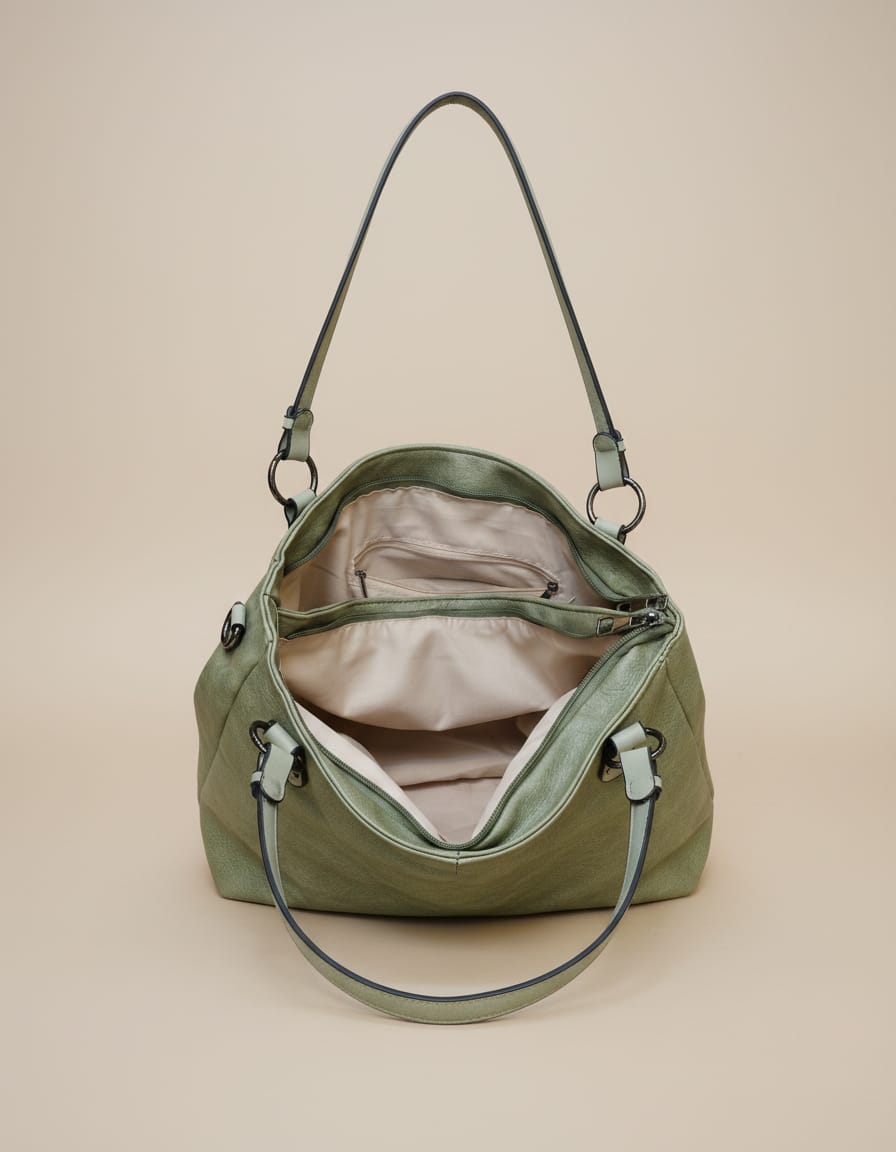 Import Brand Big Size Soft Leather Tote Bag for Women | Premium Office & Travel Tote | 2 Compartments + 2 Inside Pockets | Dull Green Elegant Shoulder Bag