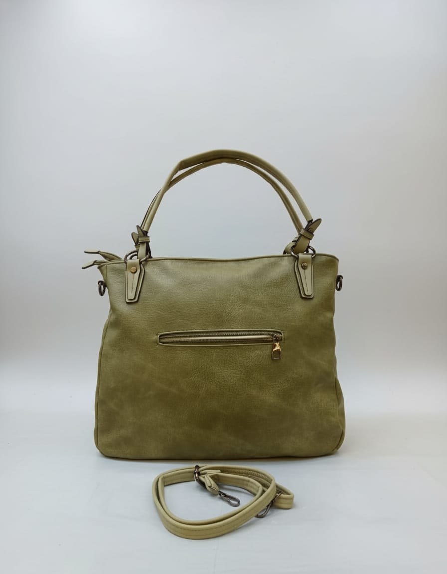 Import Brand Big Size Soft Leather Tote Bag for Women | Premium Office & Travel Tote | 2 Compartments + 2 Inside Pockets | Dull Green Elegant Shoulder Bag