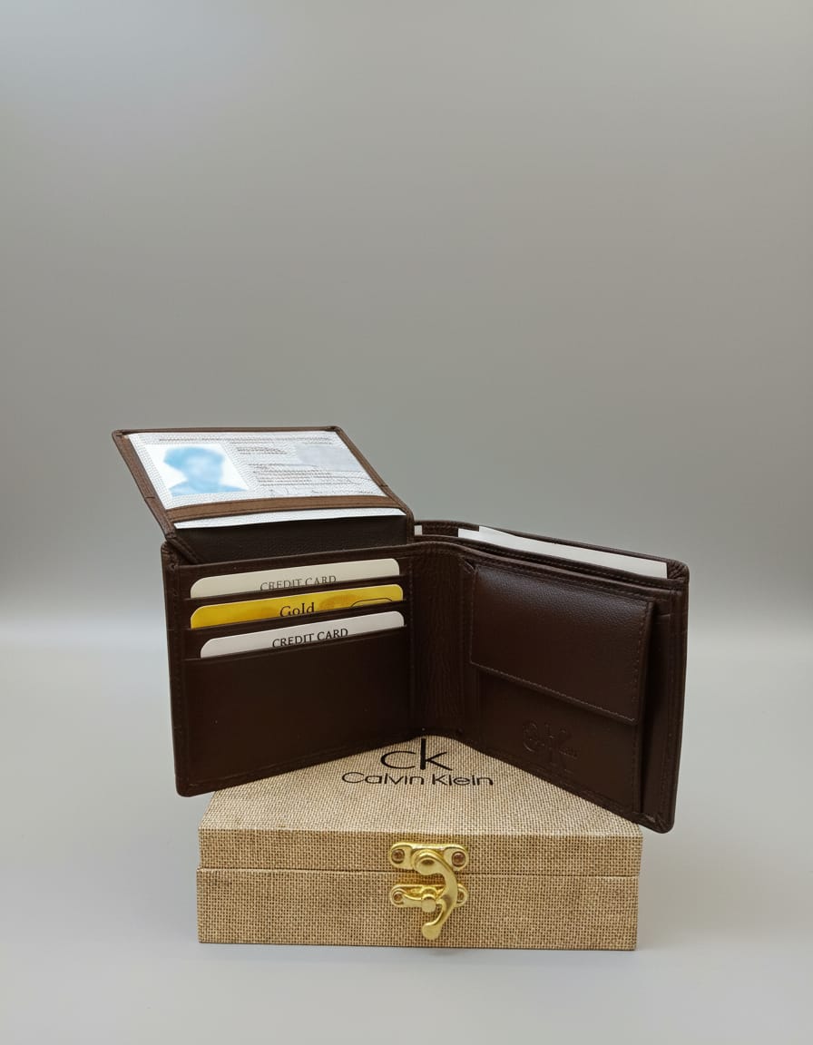CK Style Premium Men’s Wallet | PU Leather Cash & Card Holder Wallet | 12 Card Slots + Coin Section | Brown & Black Stylish Daily Use Wallet