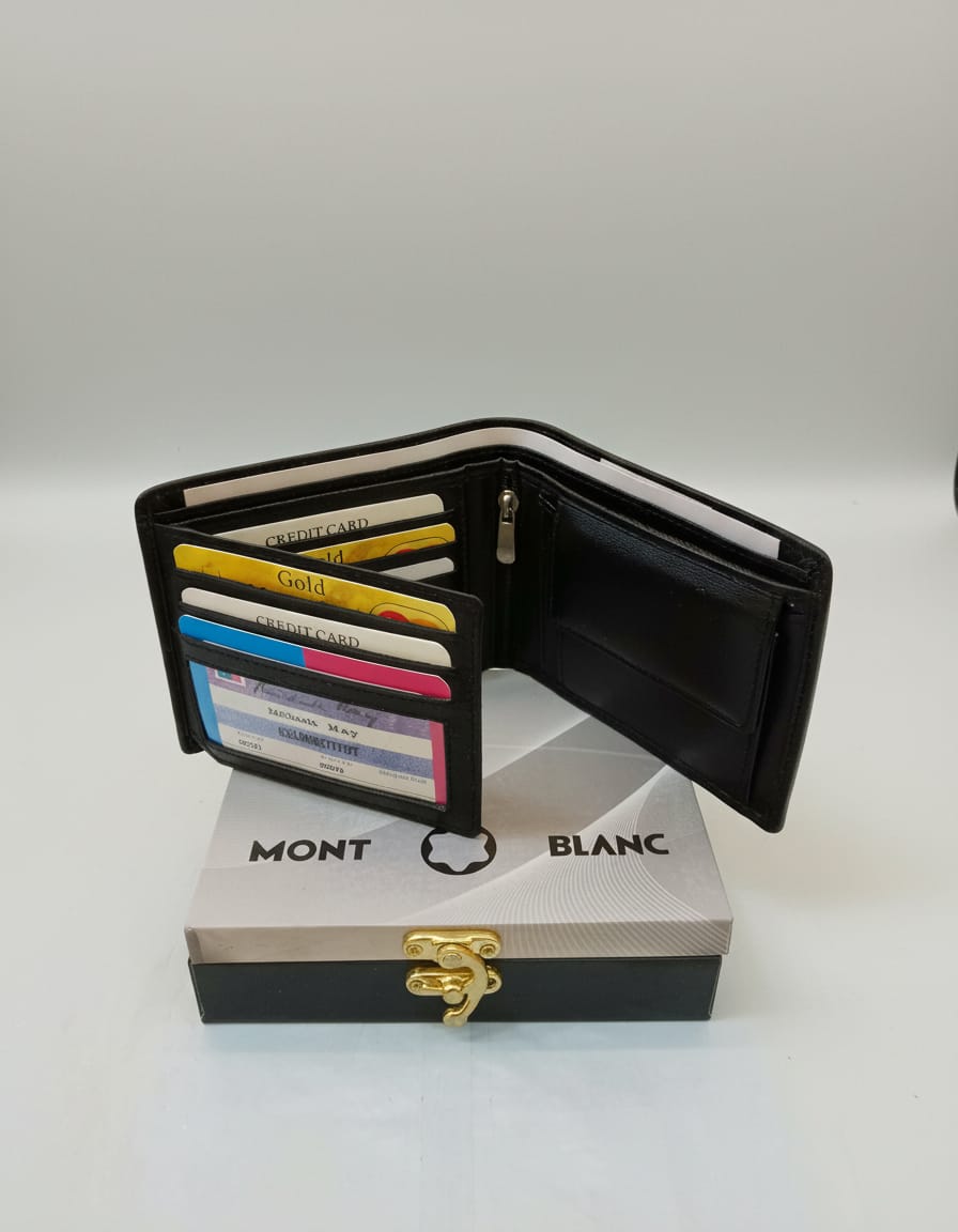 Mont Blanc Style Premium Men’s Wallet | PU Leather Cash & Card Holder Wallet | 12 Card Slots + Coin Section | Brown & Black Elegant Daily Use Wallet