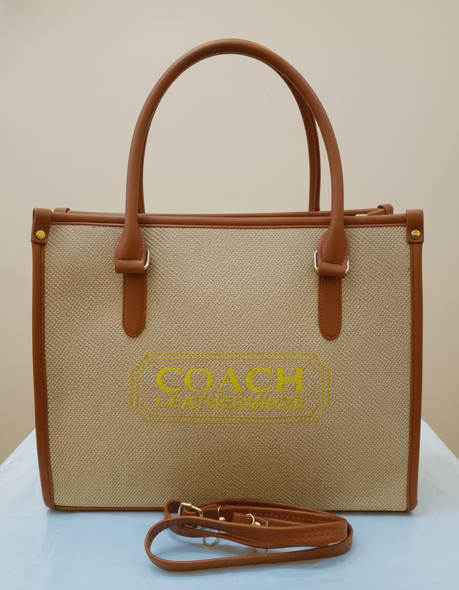 Coach Style Big Size Laptop Tote Bag for Women | Premium Office & Travel Laptop Bag | Spacious 1 Compartment + 2 Inside Pockets | Brown, Beige, Tan & Black Elegant Tote