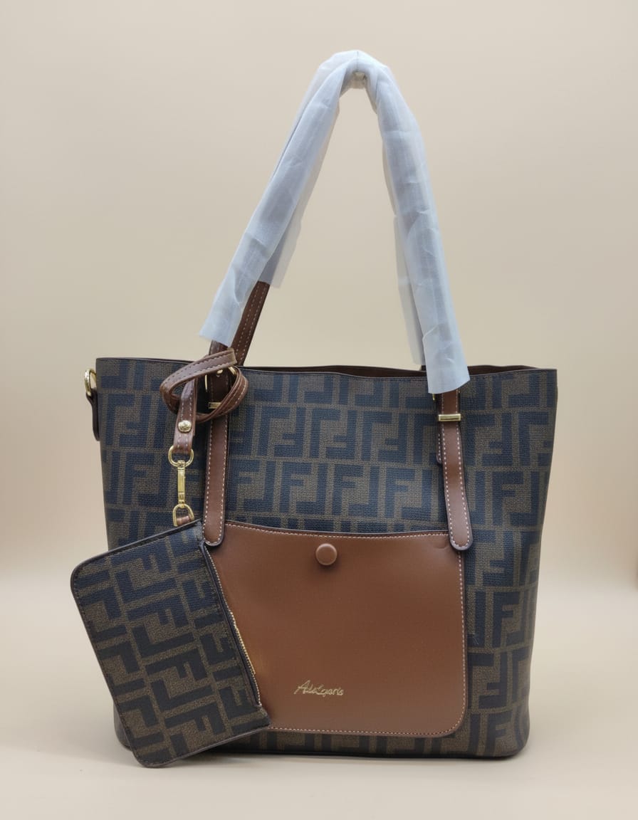 Ada & Peris Premium PU Tote Bag for Women | Stylish Office Going Tote Bag | 2 Compartments + 2 Inside Pockets | Tan & Coffee Elegant Handbag