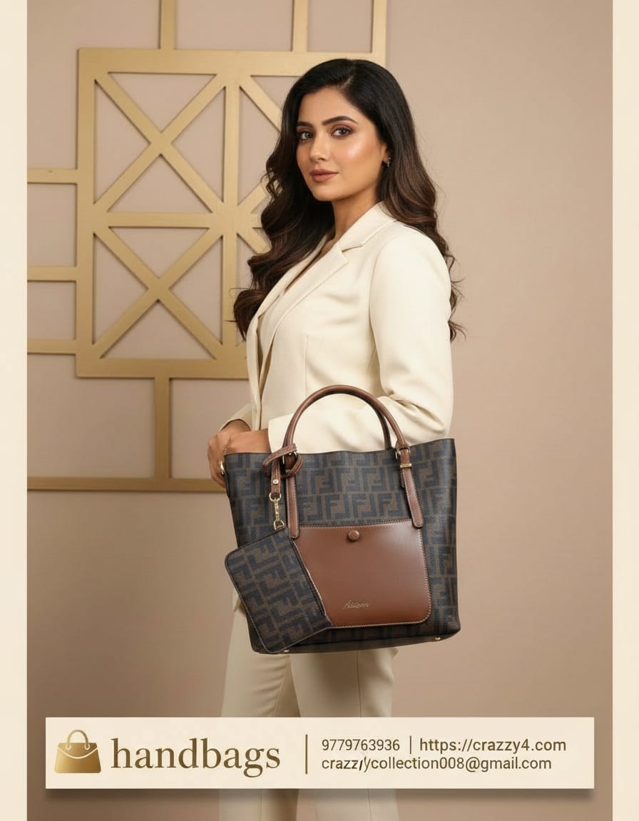 Ada & Peris Premium PU Tote Bag for Women | Stylish Office Going Tote Bag | 2 Compartments + 2 Inside Pockets | Tan & Coffee Elegant Handbag