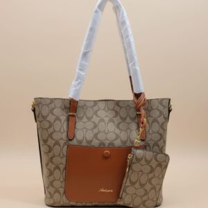 Ada & Peris Premium PU Tote Bag for Women | Stylish Office Going Tote Bag | 2 Compartments + 2 Inside Pockets | Tan & Coffee Elegant Handbag