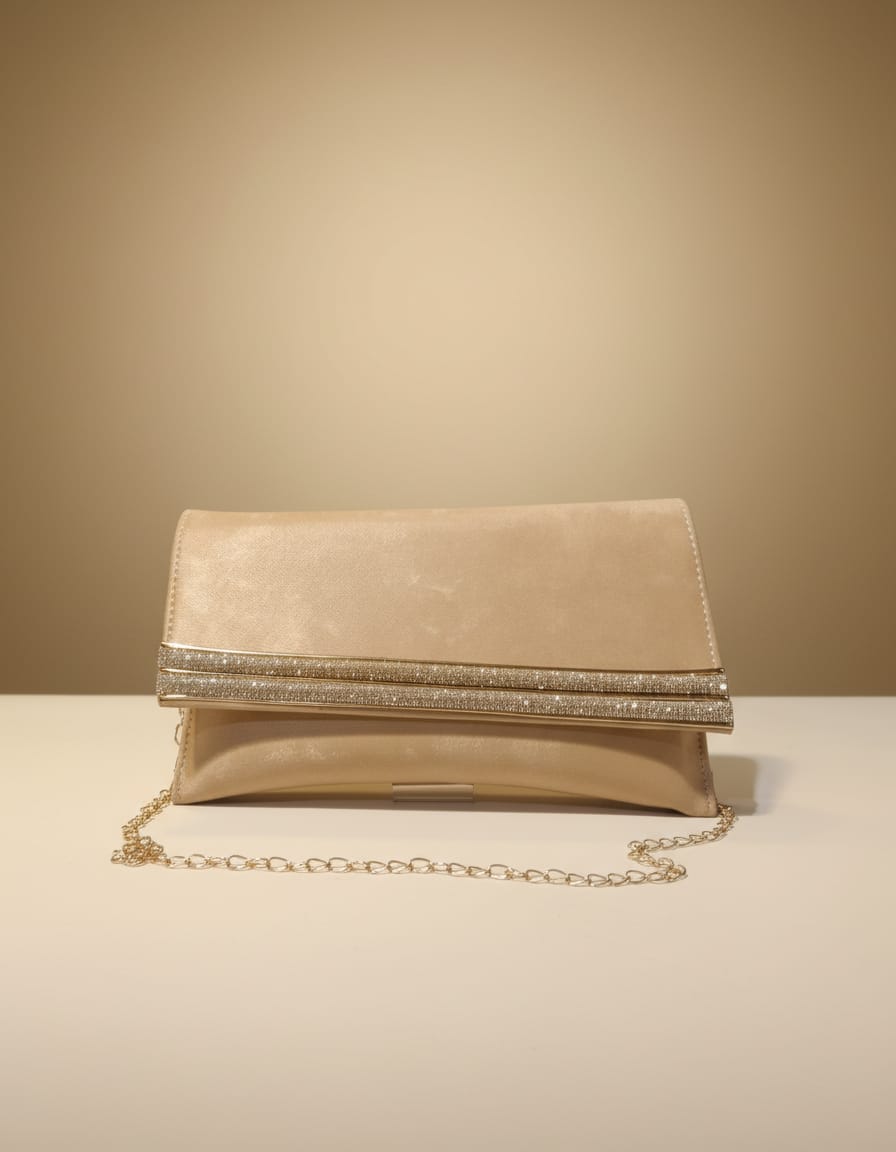Premium Party Wear Hand Clutch for Women | Stylish Fancy Clutch with Long Chain | Compact Evening Party Bag | Pink, Gold & Brown Elegant Clutch