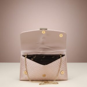 Premium Party Wear Hand Clutch for Women | Stylish Fancy Clutch with Long Chain | Compact Evening Party Bag | Pink, Gold & Brown Elegant Clutch