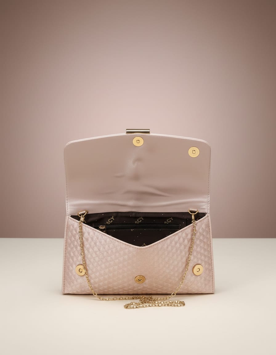 Premium Party Wear Hand Clutch for Women | Stylish Fancy Clutch with Long Chain | Compact Evening Party Bag | Pink, Gold & Brown Elegant Clutch