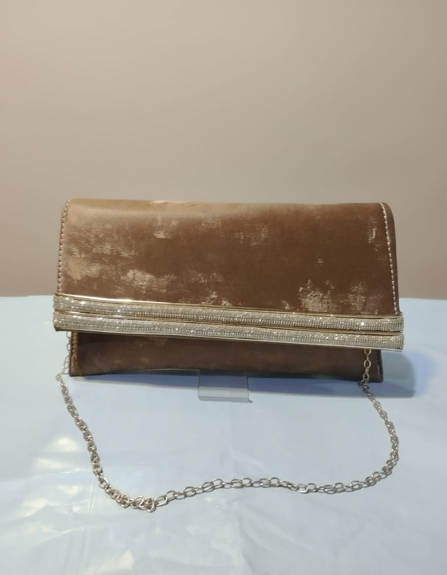 Premium Party Wear Hand Clutch for Women | Stylish Fancy Clutch with Long Chain | Compact Evening Party Bag | Pink, Gold & Brown Elegant Clutch