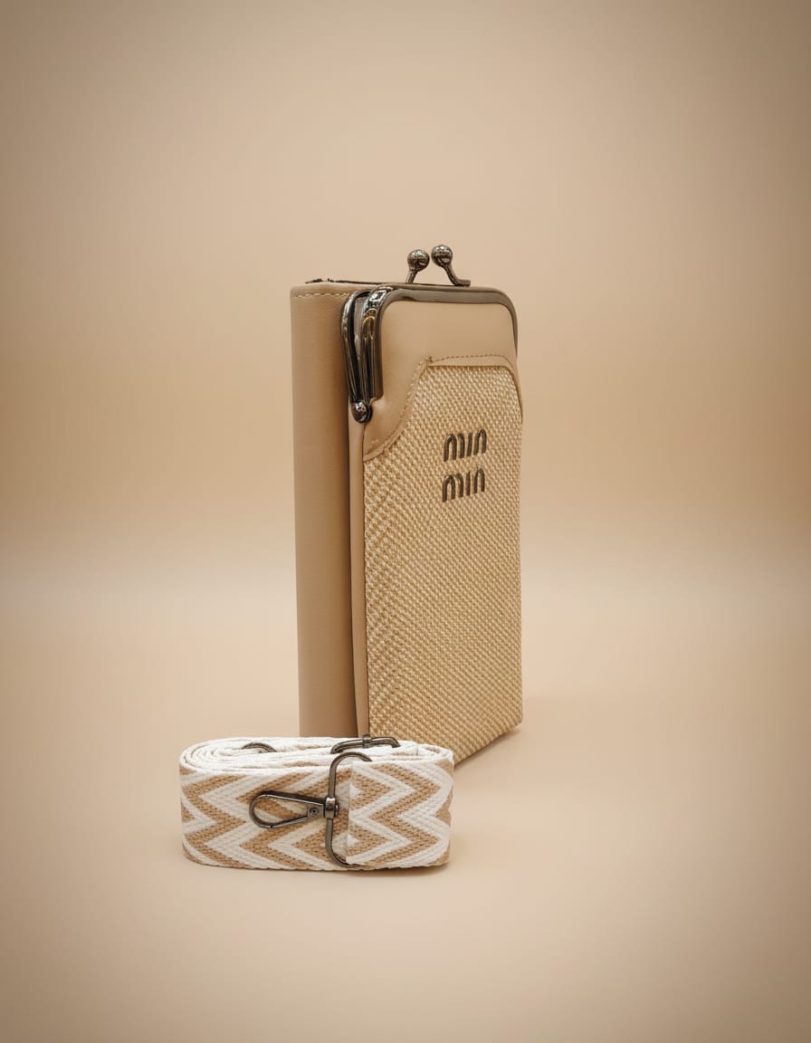 Premium PU Mobile Sling Bag for Women | Stylish Daily Use Mobile Pouch with Long String | 2 Compartments + 2 Inside Pockets | Pink, Brown & Cream Mini Sling Bag