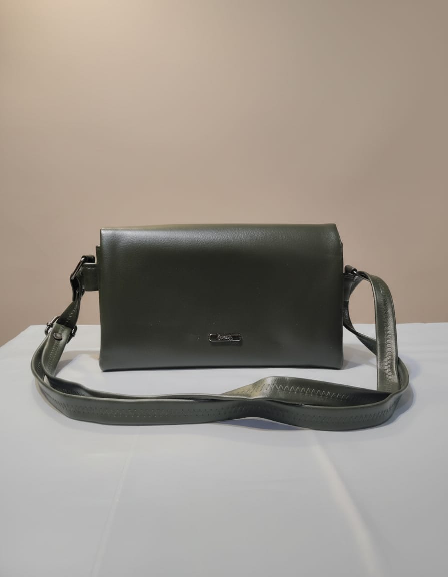 Premium Soft PU Side Bag for Women | Stylish Daily Use Sling Bag with Long String | 2 Compartments + 2 Inside Pockets | Olive & Green Compact Side Bag