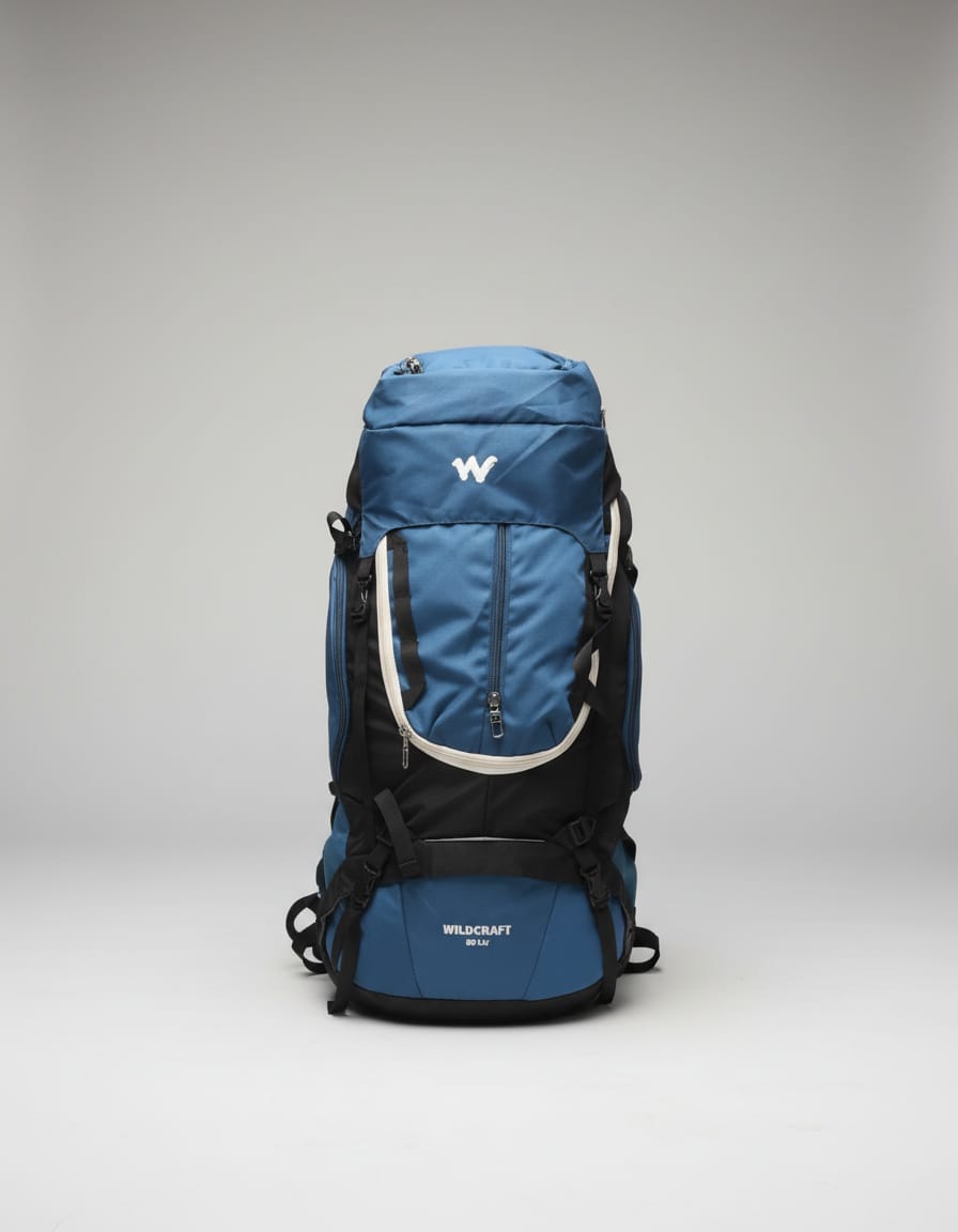 Wild Craft Style Premium Trekking Backpack | Large Travel & Hiking Bag with Back Straps | 2 Compartments + 2 Inside Pockets | Blue Adventure Travel Bag