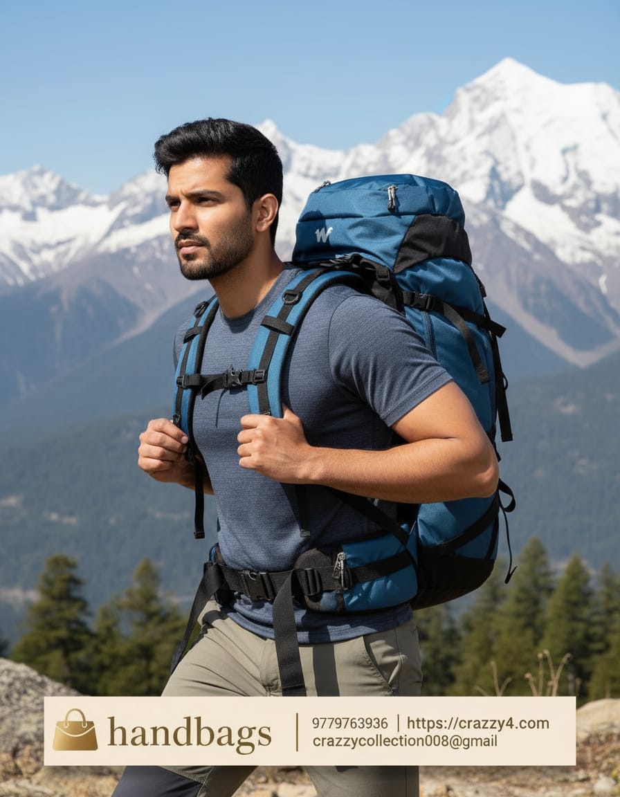 Wild Craft Style Premium Trekking Backpack | Large Travel & Hiking Bag with Back Straps | 2 Compartments + 2 Inside Pockets | Blue Adventure Travel Bag