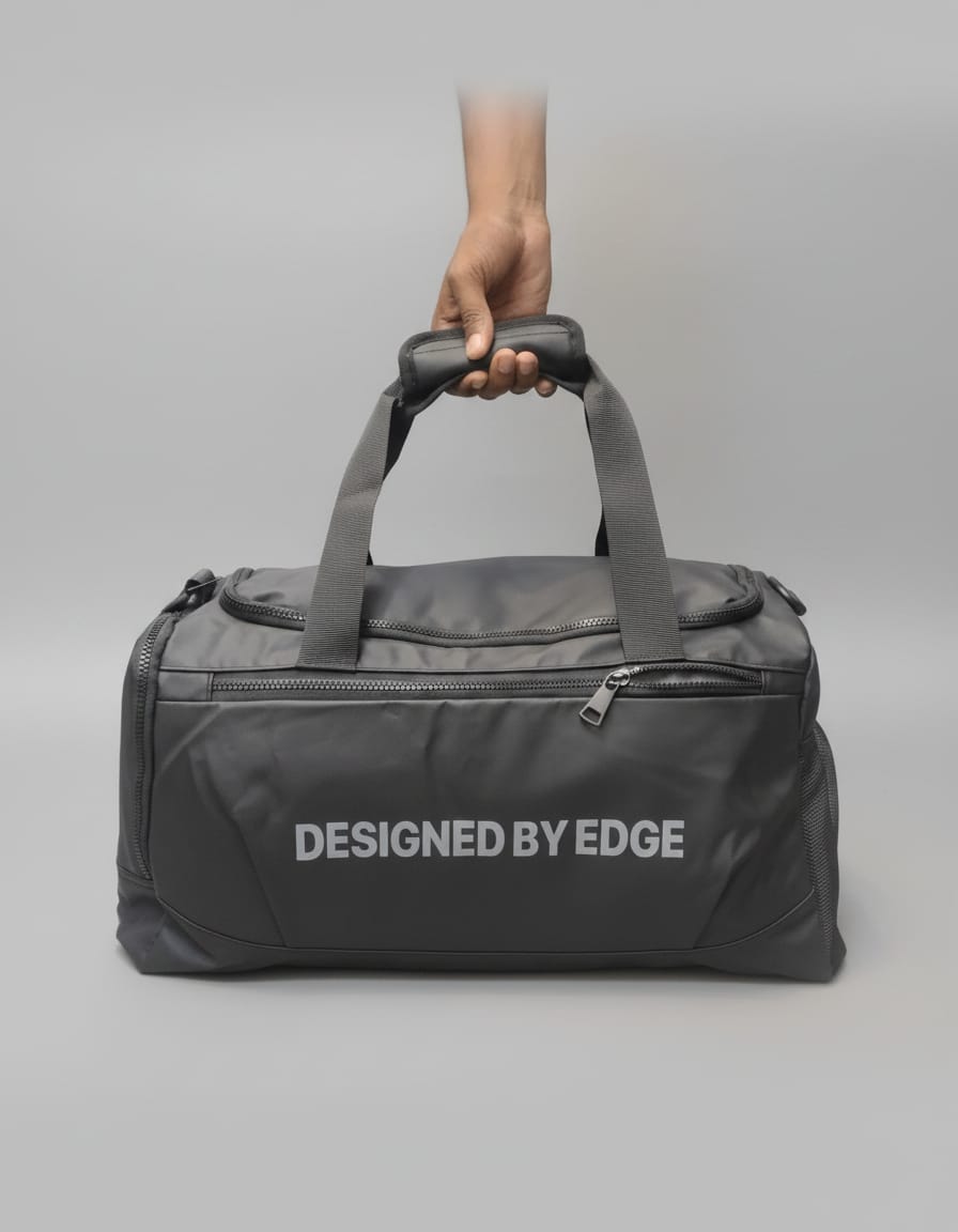 Edge Premium Duffel Travel & Gym Bag | Spacious Travel Duffel with Shoe Section | Lightweight Parachute Material Gym Bag | Greyish Black Travel Bag