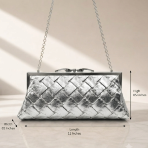 Imported Metallic Silver Frame Lock Clutch Bag with Long Chain | Premium Partywear Evening Handbag for Women