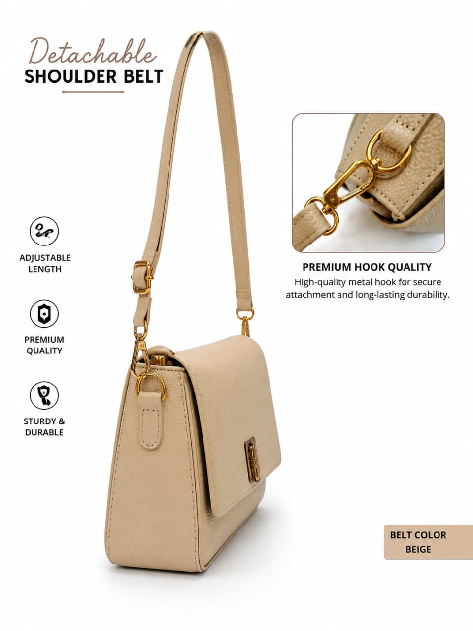 Imported Premium PU Leather Women's Handbag | High-End Fashion Shoulder Bag | Dual Sling (Long & Short) | Zip Closure with Flap