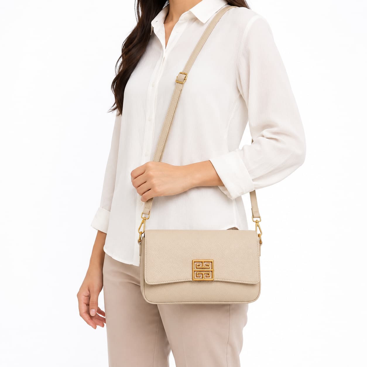 Imported Premium PU Leather Women's Handbag | High-End Fashion Shoulder Bag | Dual Sling (Long & Short) | Zip Closure with Flap