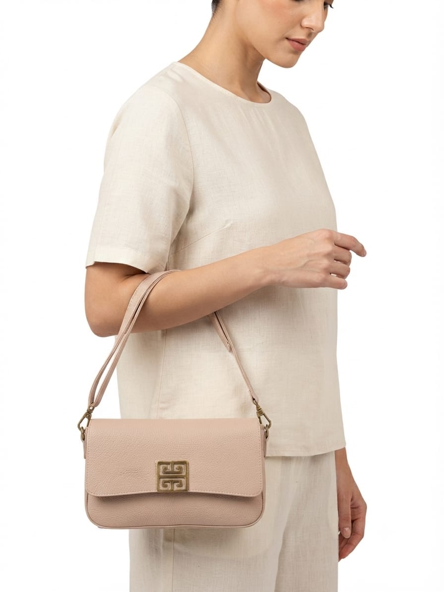 Imported Premium PU Leather Women's Handbag | High-End Fashion Shoulder Bag | Dual Sling (Long & Short) | Zip Closure with Flap