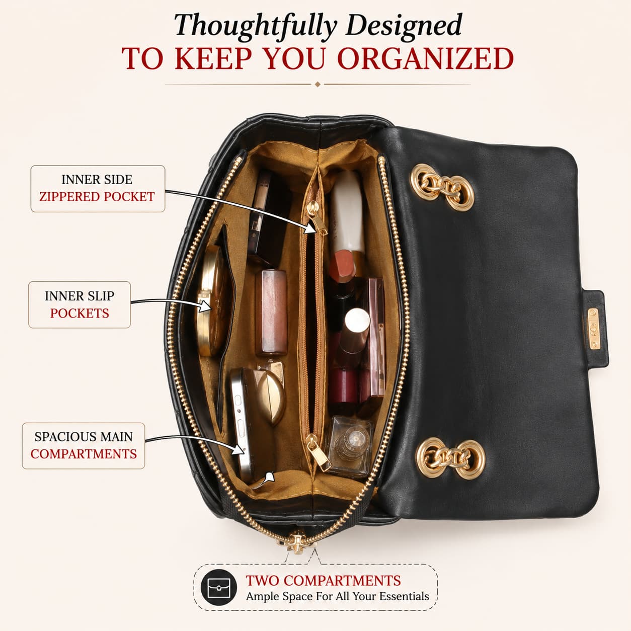 Imported High-End Soft PU Leather Sling Bag with Chain Strap | Premium Women’s Crossbody Bag for Casual & Formal Fashion 2