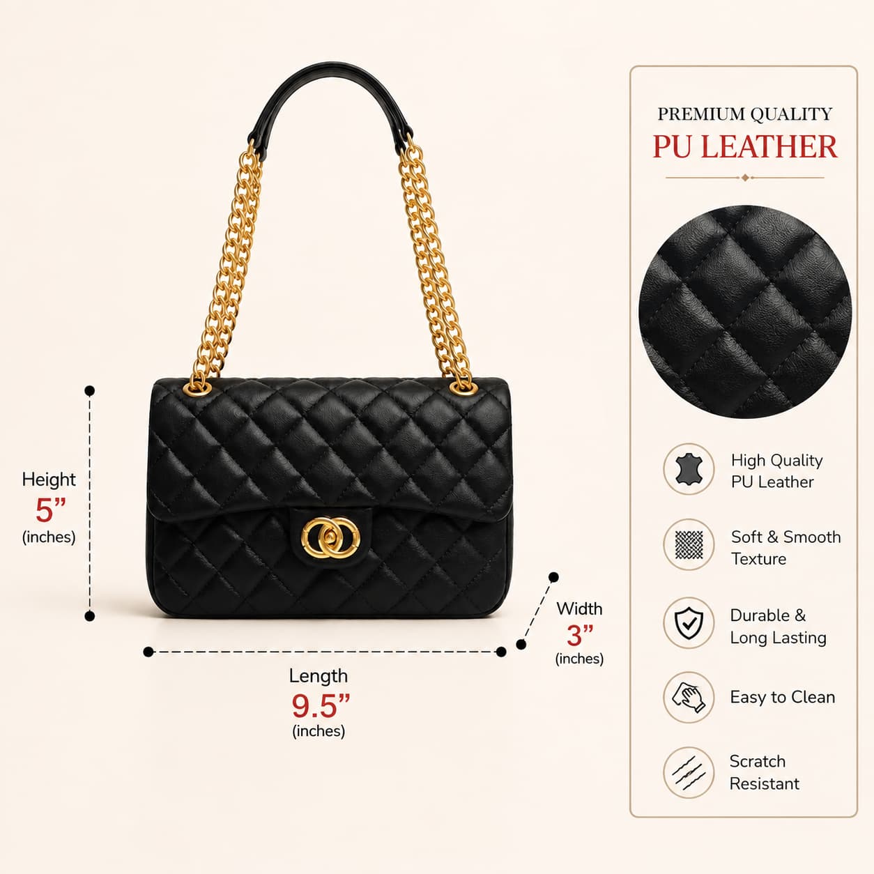 Imported High-End Soft PU Leather Sling Bag with Chain Strap | Premium Women’s Crossbody Bag for Casual & Formal Fashion 2