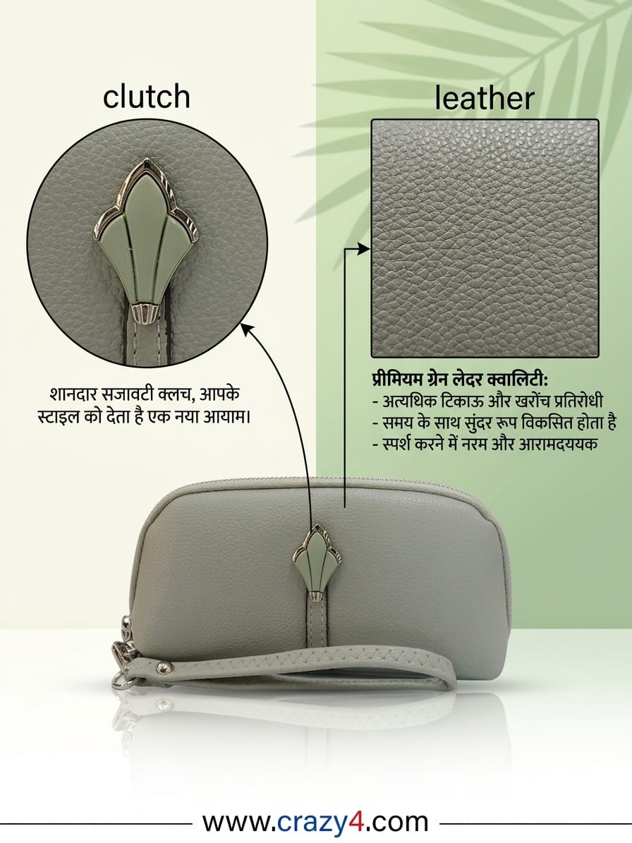 Imported High-End Fashion PU Handkit Clutch in Cool Green | Elegant Women’s Handheld Bag for Party, Casual & Formal Use