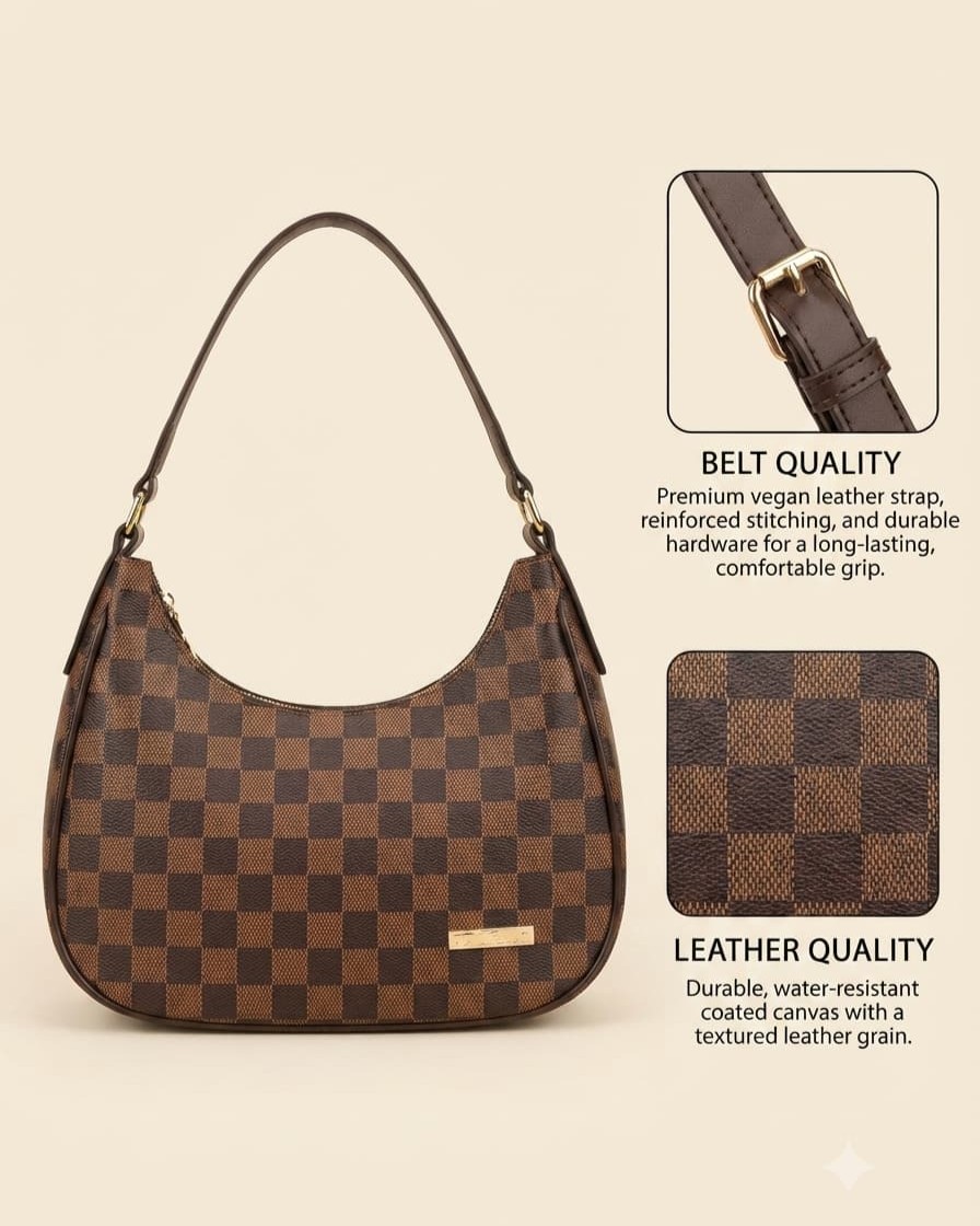 Imported Premium Matte PU Leather Moon Shape Handbag in Coffee | High-End Women’s Shoulder Bag for Casual & Formal Fashion