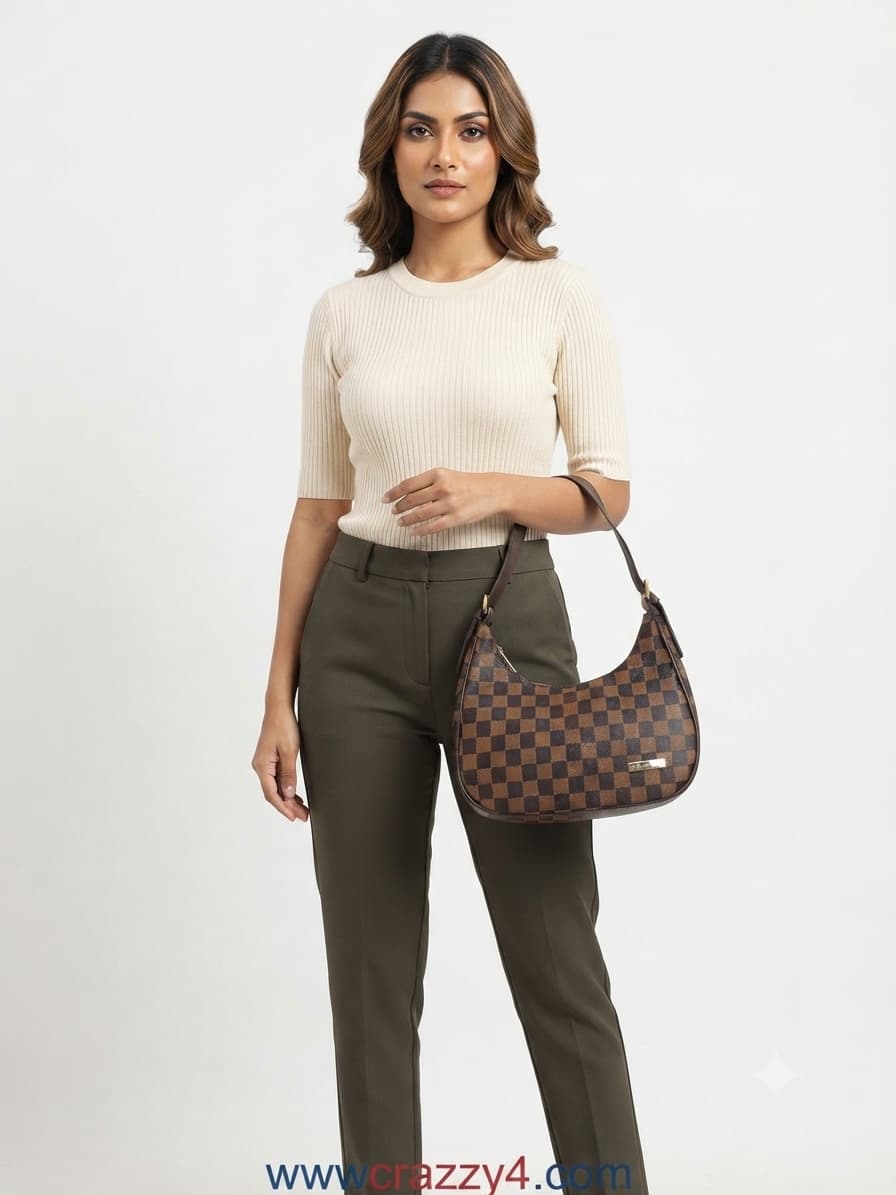 Imported Premium Matte PU Leather Moon Shape Handbag in Coffee | High-End Women’s Shoulder Bag for Casual & Formal Fashion