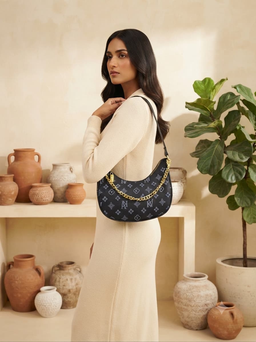 Imported Premium Matte PU Leather Moon Shape Handbag | High-End Women’s Shoulder Bag for Casual & Formal Fashion