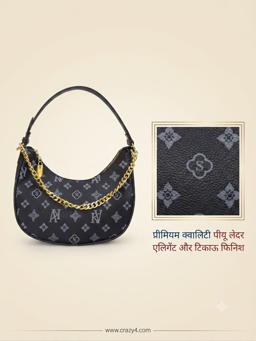 Imported Premium Matte PU Leather Moon Shape Handbag | High-End Women’s Shoulder Bag for Casual & Formal Fashion