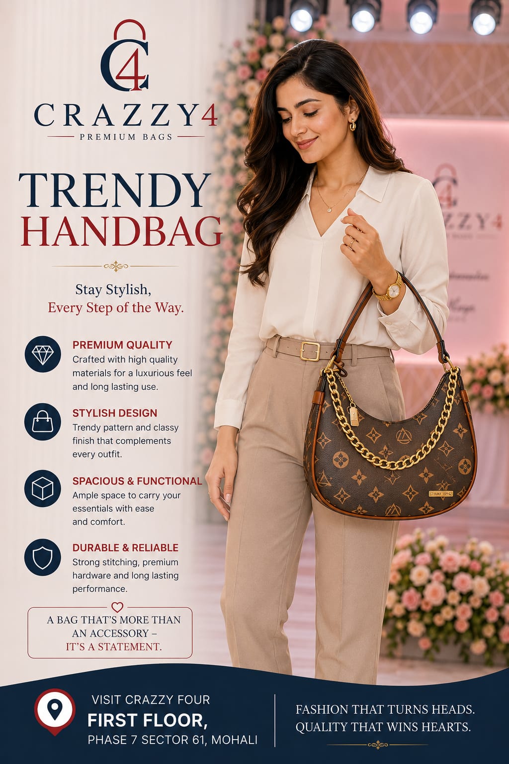 Imported Premium Matte PU Leather Moon Shape Handbag | High-End Women’s Shoulder Bag for Casual & Formal Fashion