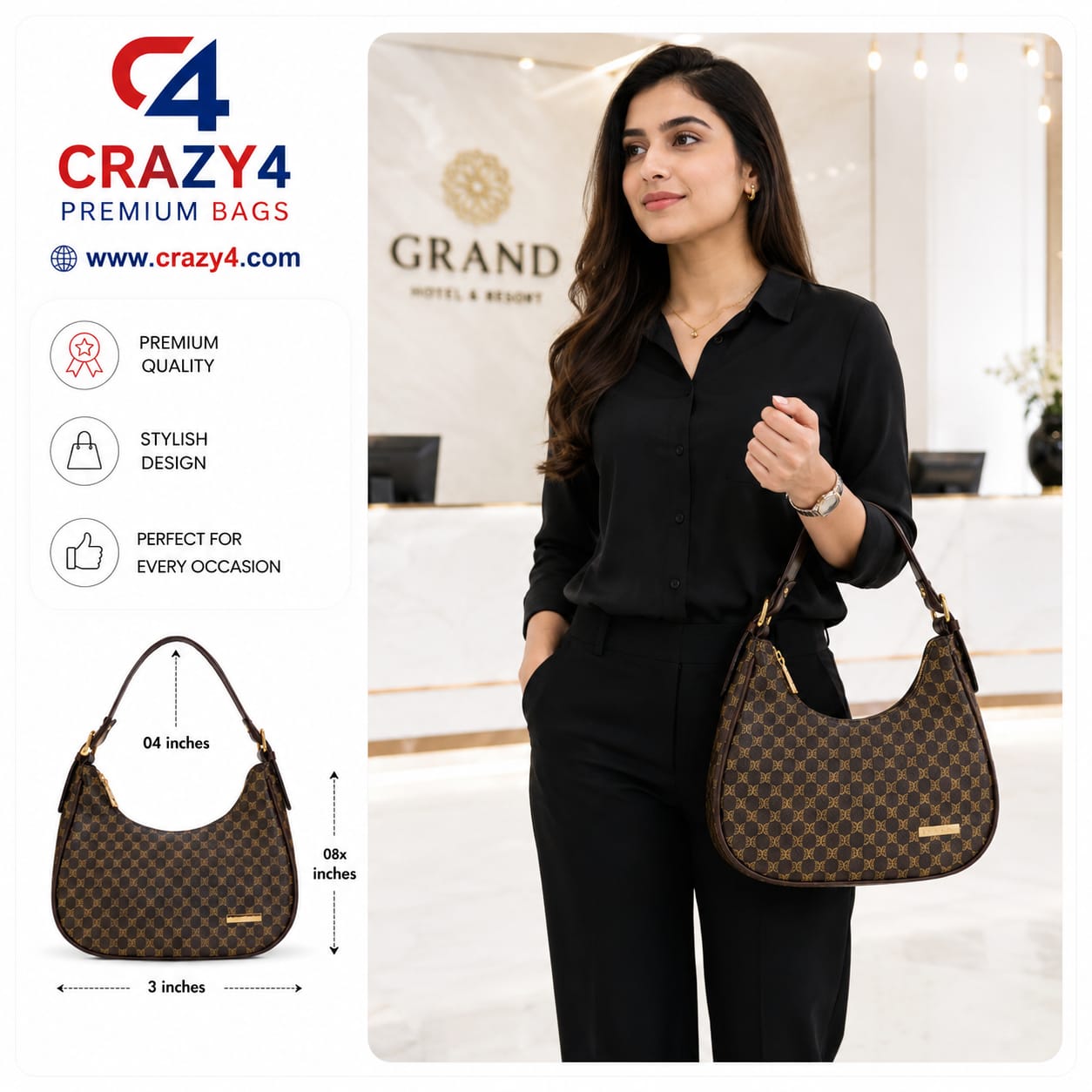 Imported Premium Matte PU Leather Moon Shape Handbag | High-End Women’s Shoulder Bag for Casual & Formal Fashion