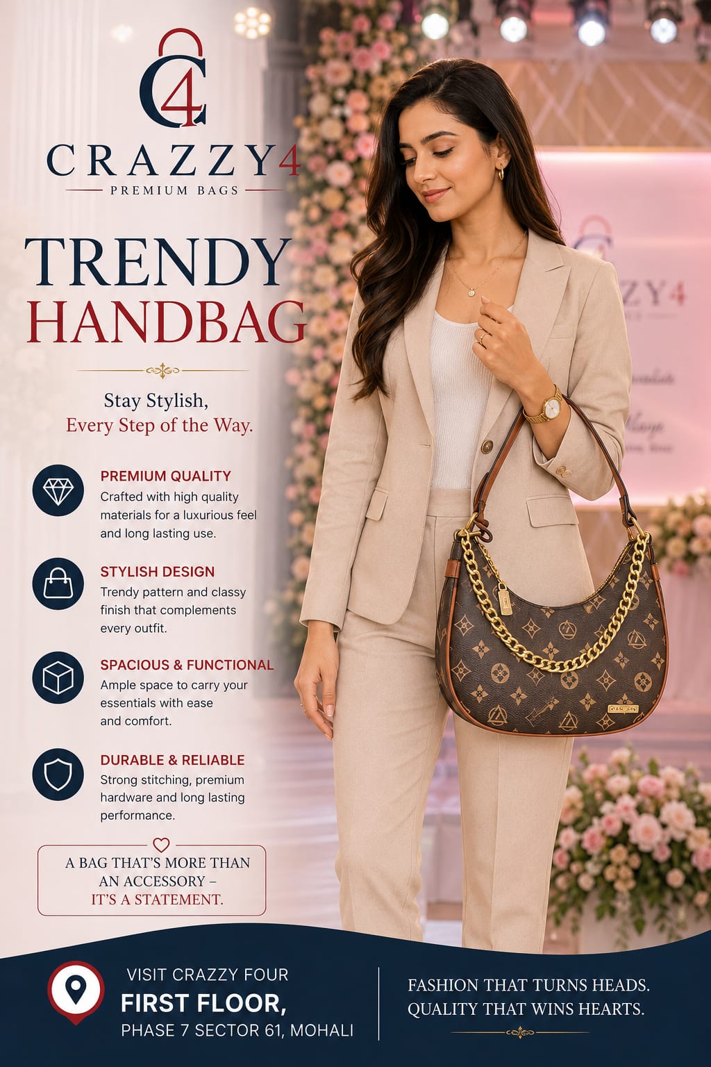 Imported Premium Matte PU Leather Moon Shape Handbag | High-End Women’s Shoulder Bag for Casual & Formal Fashion