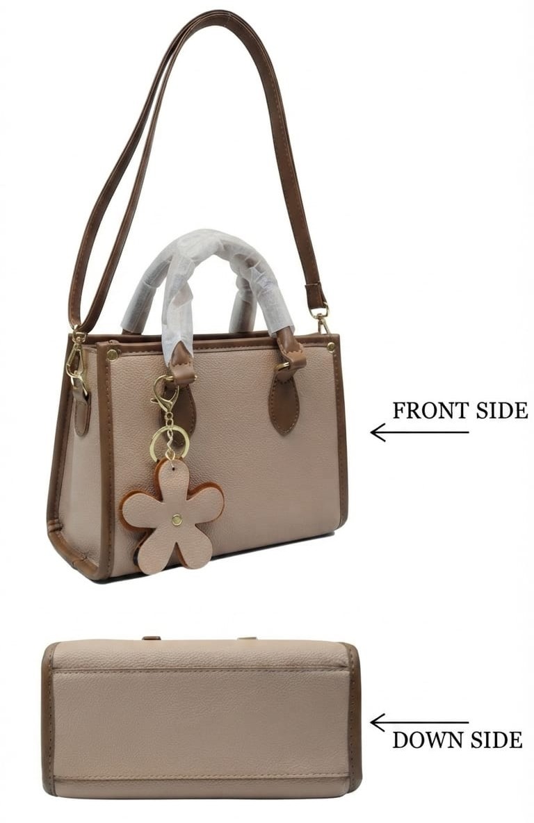 Imported High-End Leatherette Handbag with Top Handle in Light Peach | Premium Women’s Shoulder Bag for Casual & Formal Fashion
