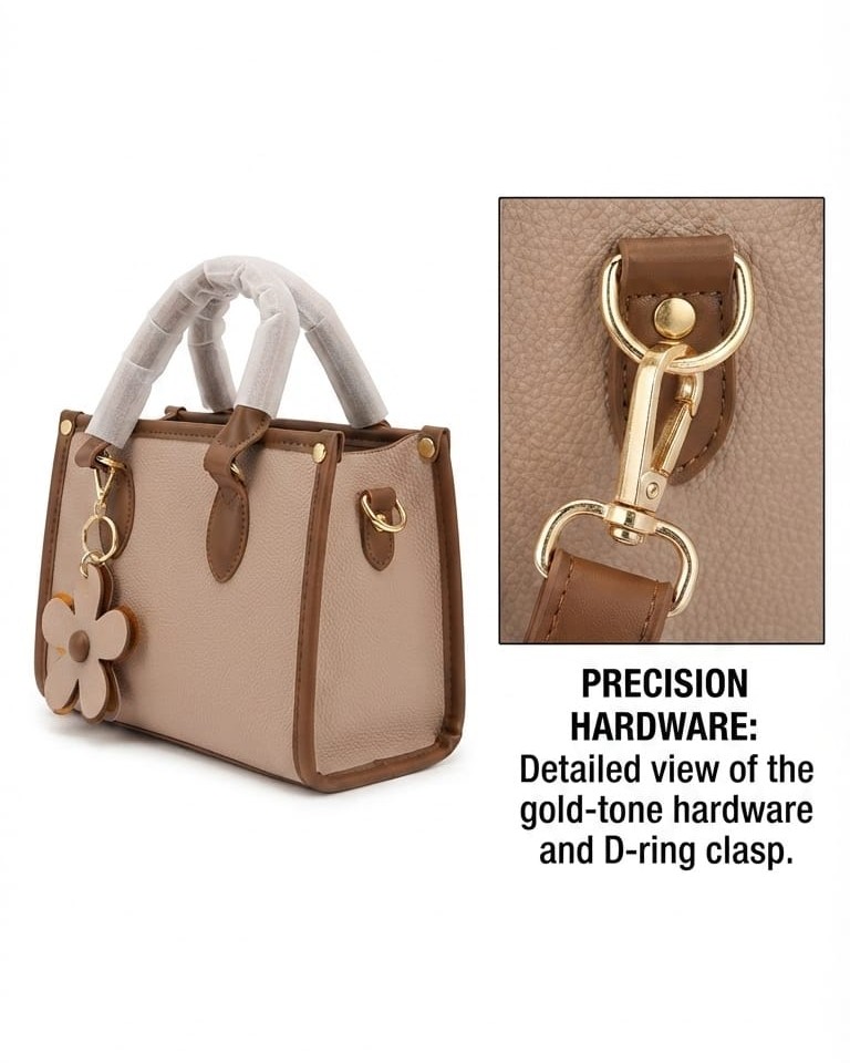 Imported High-End Leatherette Handbag with Top Handle in Light Peach | Premium Women’s Shoulder Bag for Casual & Formal Fashion