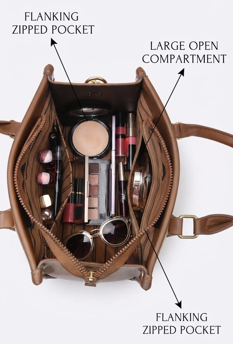 Imported High-End Leatherette Handbag with Top Handle in Light Peach | Premium Women’s Shoulder Bag for Casual & Formal Fashion