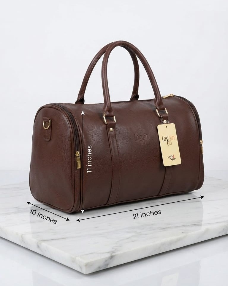 Loggin Premium PU Leather Travel & Gym Duffel Bag | High-End Trendy Sports Luggage | 21-Inch