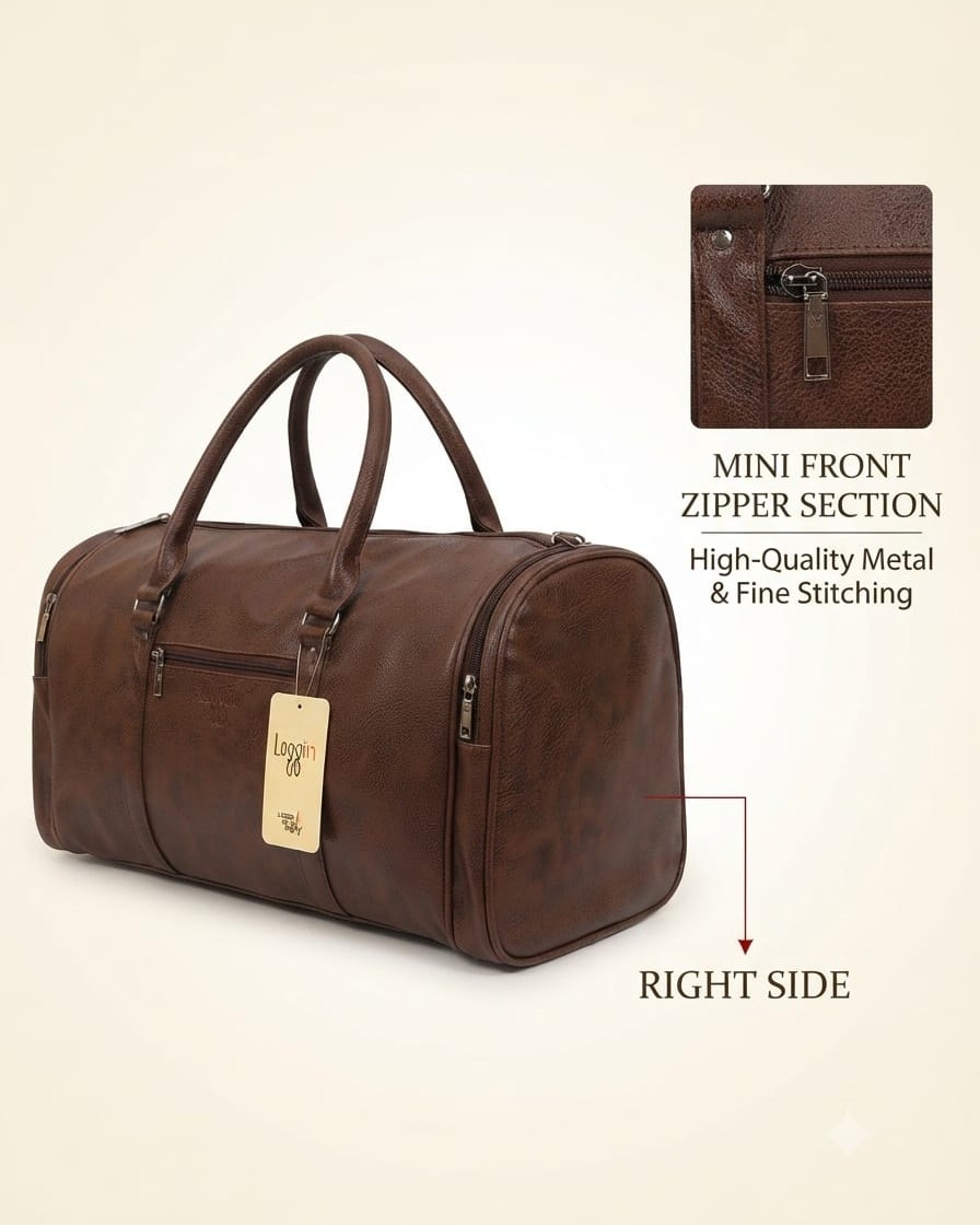Loggin Premium PU Leather Travel & Gym Duffel Bag | High-End Trendy Sports Luggage | 21-Inch