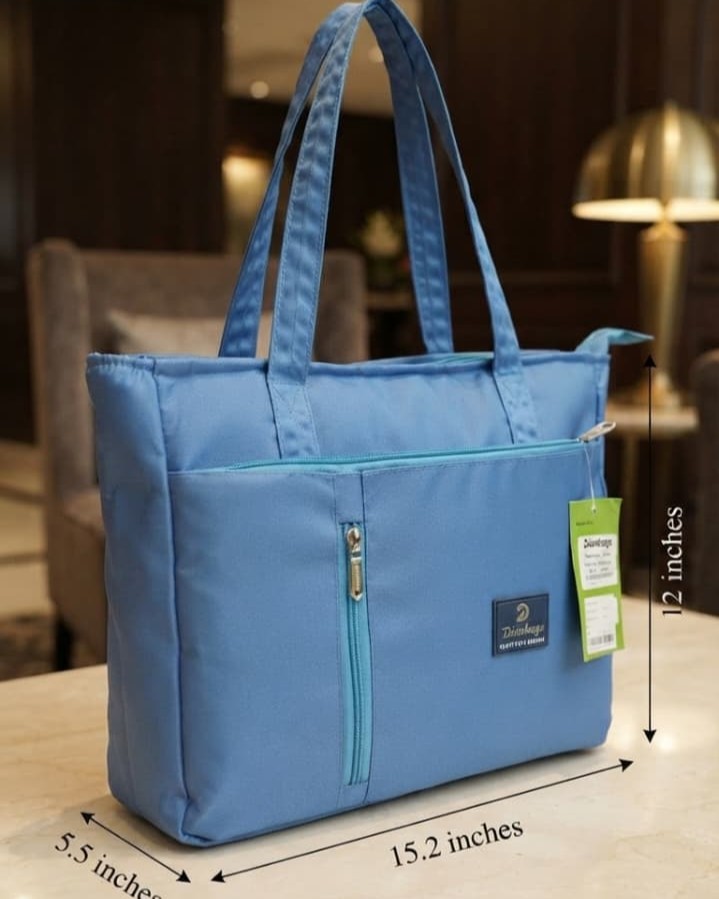 Diann Bags Premium Waterproof Satin-Finish Tote | High-End Trendy Sky Blue Shoulder Bag for Office, College & Travel